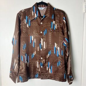 DaVinci Present Delfina - Men’s Vintage Abstract Button Down Shirt Brown - Sz. M